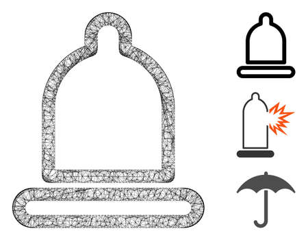 Mesh condom polygonal web icon vector illustration. Carcass model is based on condom flat icon. Triangle network forms abstract condom flat model.のイラスト素材