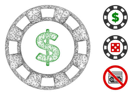 Mesh dollar casino chip polygonal web 2d vector illustration. Carcass model is based on dollar casino chip flat icon. Triangular mesh forms abstract dollar casino chip flat carcass.のイラスト素材