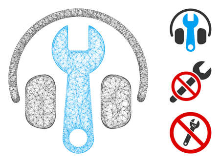 Mesh headphones tuning wrench polygonal web icon vector illustration. Abstraction is based on headphones tuning wrench flat icon. Triangle mesh forms abstract headphones tuning wrench flat model.のイラスト素材