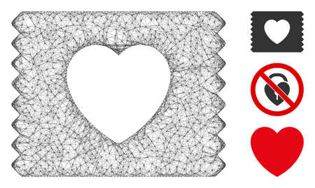 Mesh heart condom pack polygonal web icon vector illustration. Model is created from heart condom pack flat icon. Triangle mesh forms abstract heart condom pack flat model.のイラスト素材
