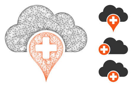 Mesh medical cloud polygonal web icon vector illustration. Carcass model is based on medical cloud flat icon. Triangular network forms abstract medical cloud flat model.のイラスト素材