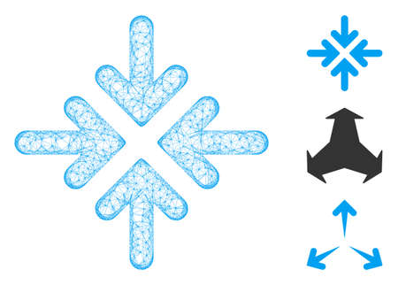 Mesh quadro collide arrows polygonal web icon vector illustration. Carcass model is based on quadro collide arrows flat icon. Triangle mesh forms abstract quadro collide arrows flat model.のイラスト素材