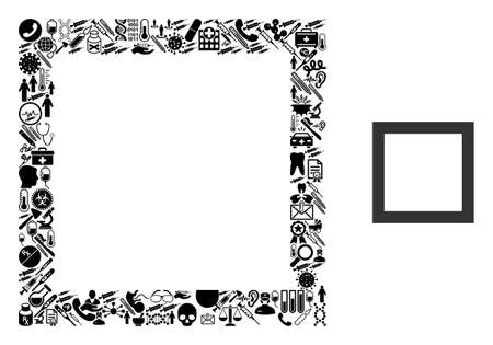 Mosaic contour square from medicine symbols and basic icon. Mosaic vector contour square is composed from medicine items. Flat illustrations elements for hospital projects.のイラスト素材