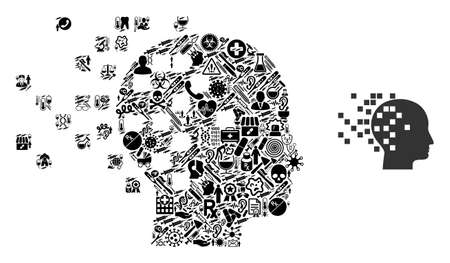 Mosaic digital mind of health icons and basic icon. Mosaic vector digital mind is composed from health care items. Abstract illustrations elements for clinic illustrations.のイラスト素材