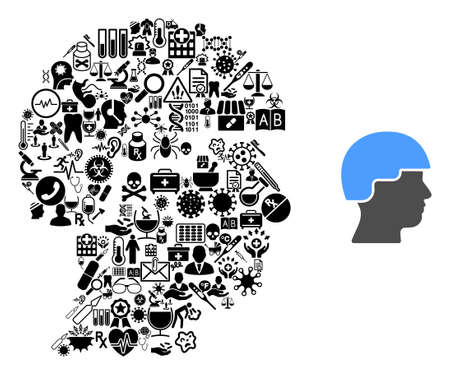 Mosaic soldier of health symbols and basic icon. Mosaic vector soldier is designed of health symbols. Abstract design elements for pandemic illustrations. Illustration is based on soldier pictogram.のイラスト素材