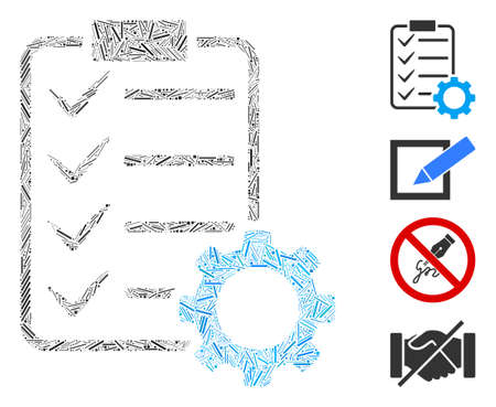 Line collage smart contract gear icon united from straight items in different sizes and color hues. Line items are combined into abstract vector collage smart contract gear icon.のイラスト素材