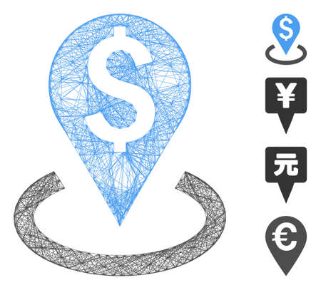 Vector wire frame bank location. Geometric wire carcass flat net generated with bank location icon, designed with crossing lines. Some bonus icons are added.のイラスト素材