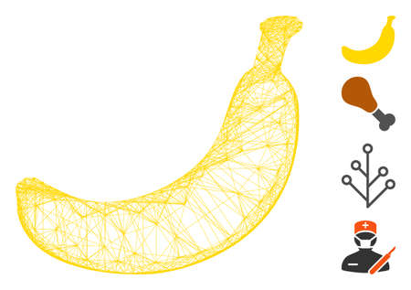Vector wire frame banana. Geometric wire frame flat network made from banana icon, designed from crossing lines. Some bonus icons are added.のイラスト素材