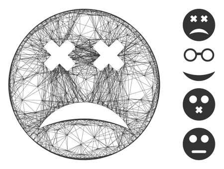 Vector network blind smiley. Geometric wire frame 2D network generated with blind smiley icon, designed with intersected lines. Some bonus icons are added.のイラスト素材