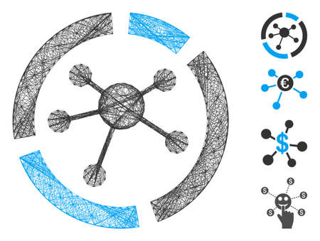 Vector net connections diagram. Geometric linear carcass flat net made from connections diagram icon, designed from crossing lines. Some bonus icons are added.のイラスト素材
