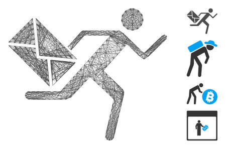 Vector network courier. Geometric hatched frame 2D network generated with courier icon, designed with intersected lines. Some bonus icons are added.のイラスト素材