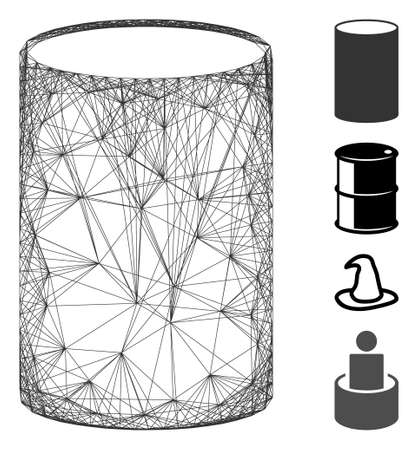 Vector net cylinder. Geometric wire carcass flat net made from cylinder icon, designed from crossed lines. Some bonus icons are added.のイラスト素材