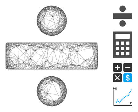 Vector wire frame divide math operation. Geometric wire frame 2D net generated with divide math operation icon, designed with crossing lines. Some bonus icons are added.のイラスト素材