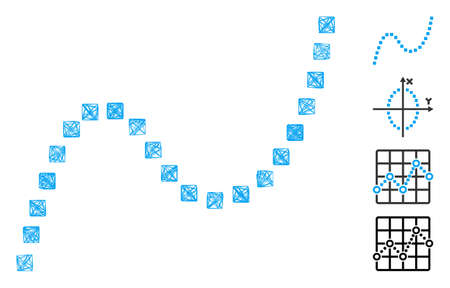 Vector network dotted curve. Geometric linear carcass 2D network generated with dotted curve icon, designed with crossing lines. Some bonus icons are added.のイラスト素材