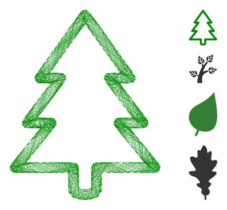 Vector net fir-tree. Geometric linear carcass flat net made from fir-tree icon, designed from crossing lines. Some bonus icons are added.のイラスト素材