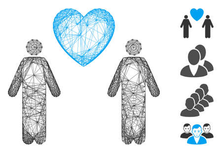 Vector net gay lovers. Geometric linear frame flat net based on gay lovers icon, designed from intersected lines. Some bonus icons are added.のイラスト素材