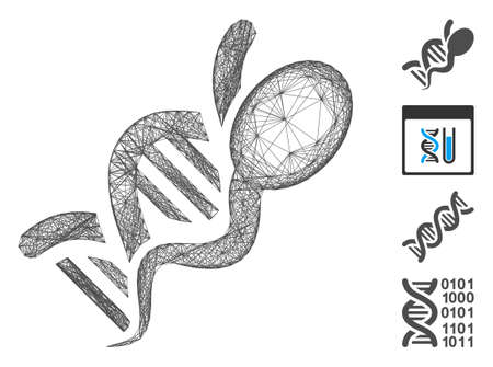 Vector wire frame genetics. Geometric wire frame flat network based on genetics icon, designed from crossing lines. Some bonus icons are added.のイラスト素材