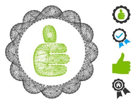 Vector network good mark. Geometric linear frame flat network generated with good mark icon, designed with crossed lines. Some bonus icons are added.のイラスト素材