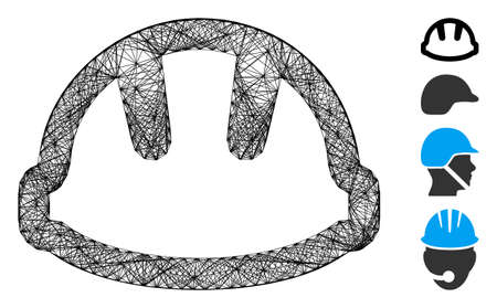 Vector wire frame hardhat. Geometric linear frame 2D network made from hardhat icon, designed from intersected lines. Some bonus icons are added.のイラスト素材