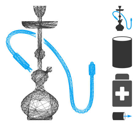 Vector wire frame hookah. Geometric hatched frame 2D net made from hookah icon, designed from intersected lines. Some bonus icons are added.のイラスト素材
