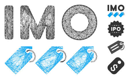 Vector net IMO tags. Geometric wire frame flat net made from IMO tags icon, designed from crossed lines. Some bonus icons are added.のイラスト素材