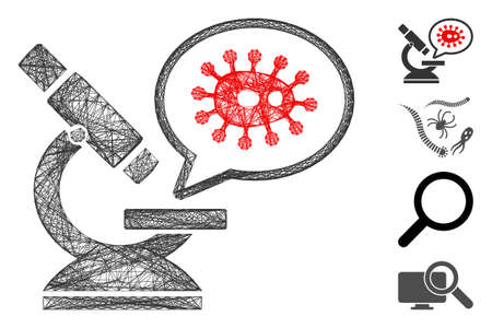 Vector wire frame microbe zooming. Geometric wire frame 2D net based on microbe zooming icon, designed with crossed lines. Some bonus icons are added.のイラスト素材
