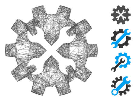 Vector network tools. Geometric linear frame 2D network generated with tools icon, designed with intersected lines. Some bonus icons are added.のイラスト素材