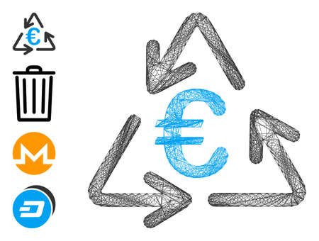 Vector wire frame Euro recycling. Geometric linear frame flat net generated with Euro recycling icon, designed with intersected lines. Some bonus icons are added.のイラスト素材