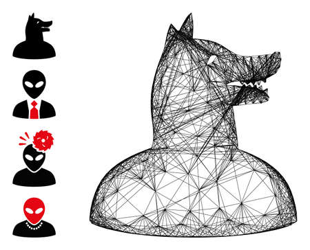 Vector net man dog. Geometric linear carcass 2D net made from man dog icon, designed from crossed lines. Some bonus icons are added.のイラスト素材
