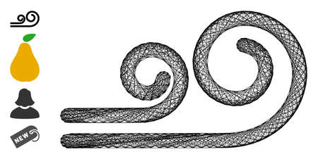 Vector wire frame wind. Geometric hatched frame 2D net made from wind icon, designed from crossing lines. Some bonus icons are added.のイラスト素材