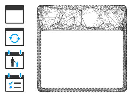 Vector network calendar page template. Geometric linear frame 2D network generated with calendar page template icon, designed with crossed lines. Some bonus icons are added.のイラスト素材