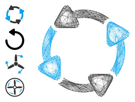 Vector net rotate CW. Geometric hatched carcass 2D net generated with rotate CW icon, designed with crossing lines. Some bonus icons are added.のイラスト素材