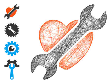 Vector wire frame heart surgery. Geometric wire frame flat network made from heart surgery icon, designed from crossed lines. Some bonus icons are added.のイラスト素材