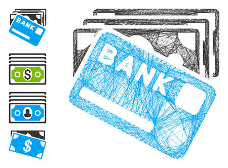 Vector wire frame credit money. Geometric linear frame flat network made from credit money icon, designed from crossed lines. Some bonus icons are added.のイラスト素材