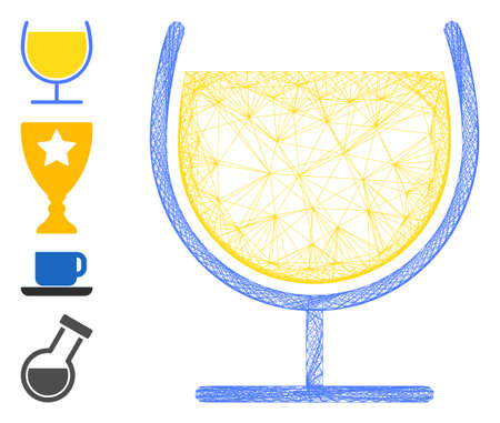 Vector net wine glass. Geometric hatched frame flat net generated with wine glass icon, designed with intersected lines. Some bonus icons are added.のイラスト素材