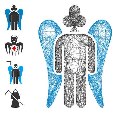 Vector wire frame gambling angel. Geometric wire carcass flat net made from gambling angel icon, designed from crossing lines. Some bonus icons are added.のイラスト素材