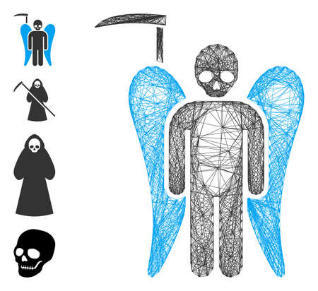 Vector wire frame scythe death angel. Geometric wire frame 2D net based on scythe death angel icon, designed from crossing lines. Some bonus icons are added.のイラスト素材