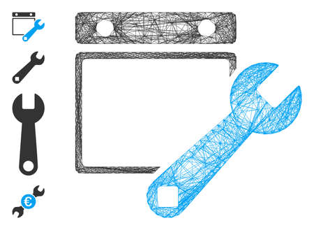 Vector wire frame date setup. Geometric wire frame flat net generated with date setup icon, designed with crossing lines. Some bonus icons are added.のイラスト素材