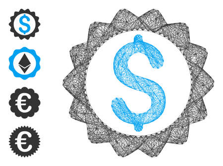 Vector wire frame financial seal. Geometric hatched frame 2D network made from financial seal icon, designed from crossing lines. Some bonus icons are added.のイラスト素材