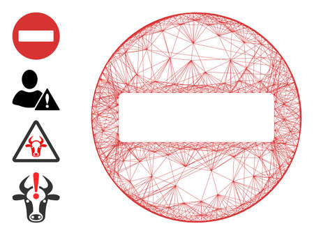 Vector wire frame forbidden access. Geometric wire frame 2D network made from forbidden access icon, designed from crossed lines. Some bonus icons are added.のイラスト素材