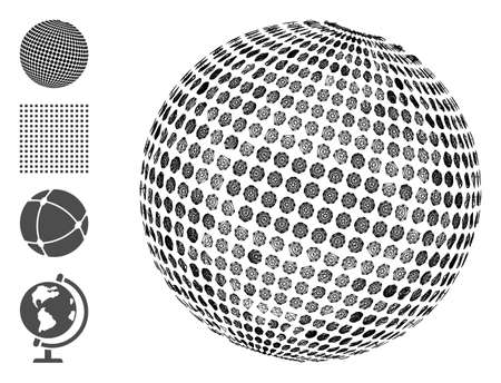 Vector wire frame abstract dotted sphere. Geometric wire carcass 2D network made from abstract dotted sphere icon, designed from intersected lines. Some bonus icons are added.のイラスト素材