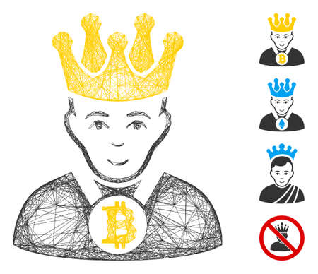 Vector net Bitcoin king. Geometric wire carcass flat net made from Bitcoin king icon, designed from intersected lines. Some bonus icons are added.のイラスト素材