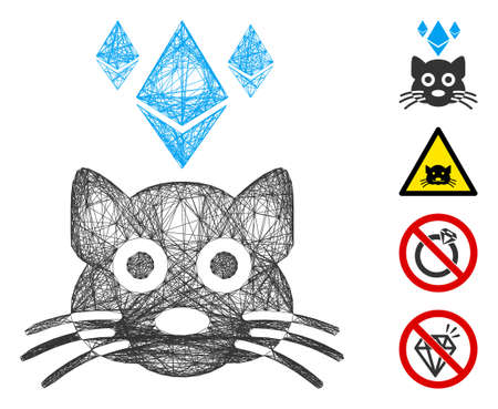 Vector wire frame Ethereum crypto kitty. Geometric wire frame 2D network generated with Ethereum crypto kitty icon, designed with crossing lines. Some bonus icons are added.のイラスト素材