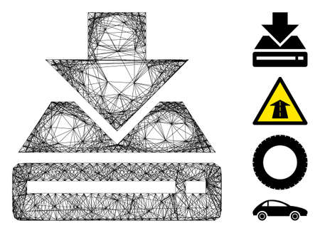 Vector net drive download. Geometric wire frame 2D net generated with drive download icon, designed with intersected lines. Some bonus icons are added.のイラスト素材