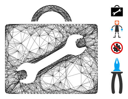 Vector wire frame repair tools. Geometric linear frame 2D net made from repair tools icon, designed from intersected lines. Some bonus icons are added.のイラスト素材