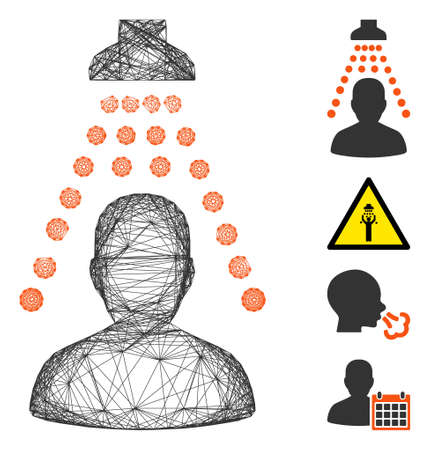 Vector network patient disinfection. Geometric wire frame flat network based on patient disinfection icon, designed with crossing lines. Some bonus icons are added.のイラスト素材