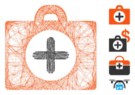 Vector wire frame first aid. Geometric wire frame flat network made from first aid icon, designed from crossed lines. Some bonus icons are added.のイラスト素材