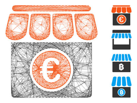 Vector net shop. Geometric wire carcass 2D net generated with shop icon, designed with crossed lines. Some bonus icons are added.のイラスト素材