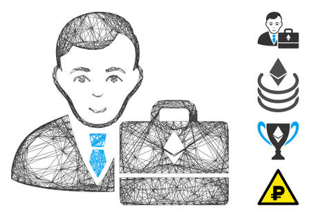 Vector network Ethereum accounter. Geometric wire carcass flat net made from Ethereum accounter icon, designed from crossing lines. Some bonus icons are added.のイラスト素材