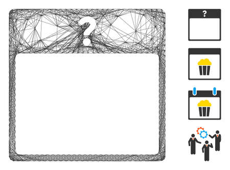 Vector wire frame unknown day calendar page. Geometric wire frame flat network generated with unknown day calendar page icon, designed from crossing lines. Some bonus icons are added.のイラスト素材